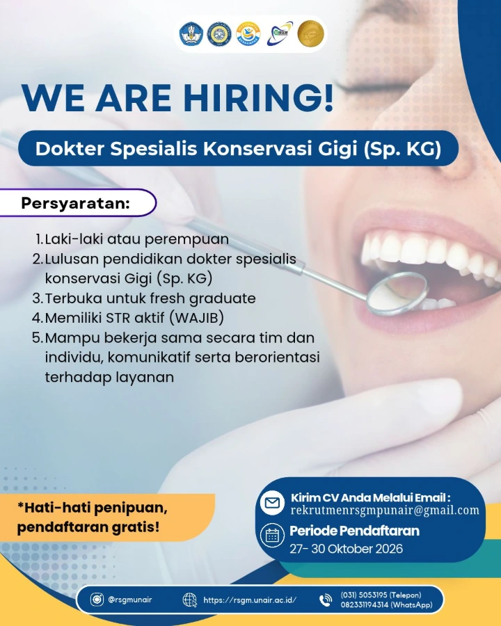 Lowongan Kerja Dokter Spesialis konservasi Gigi Surabaya 2026