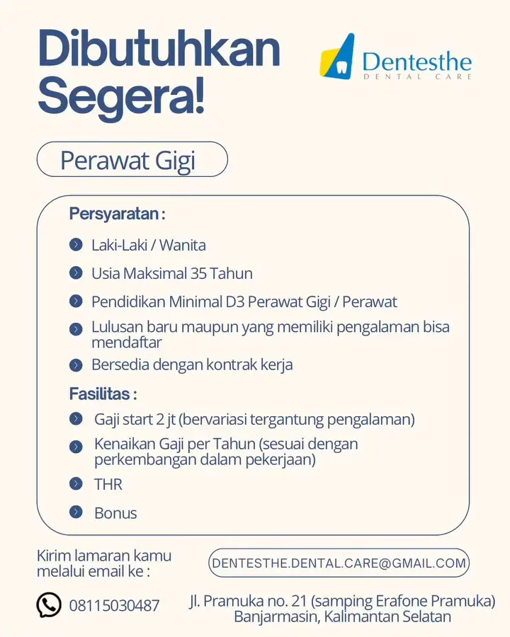 Lowongan Kerja Perawat Gigi Banjarmasin 2026
