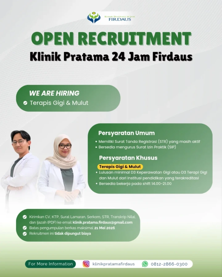 Lowongan Kerja Terapis Gigi &amp; Mulut Yogyakarta 2026