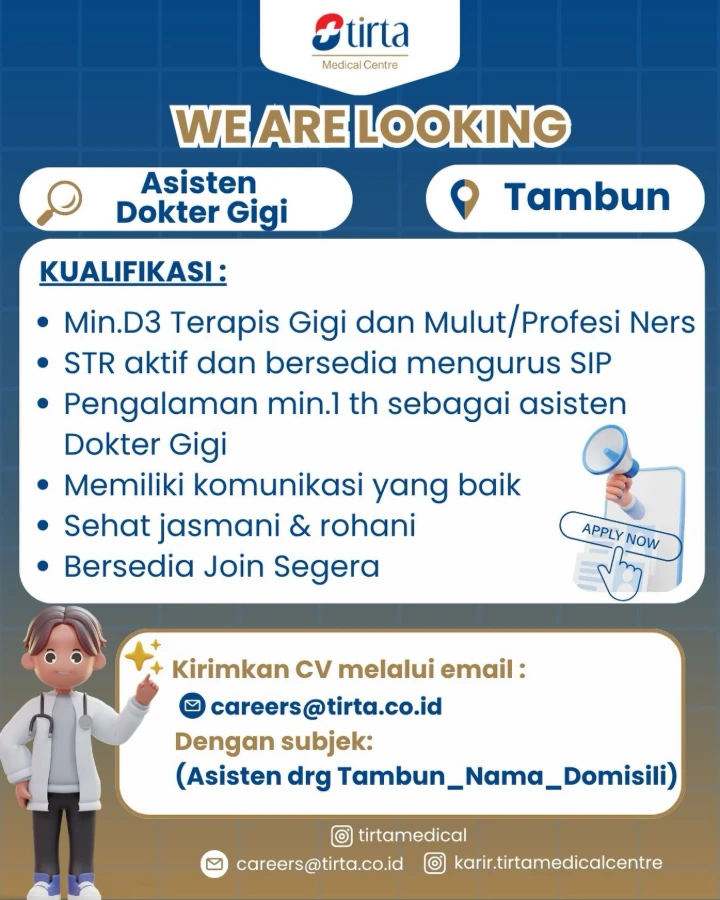 Lowongan Kerja Asisten Dokter Gigi Bekasi 2026