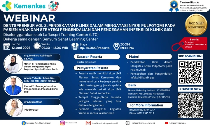 Webinar Dentspreneur Vol 2. Pendekatan Klinis Nyeri Pulpotomi Anak