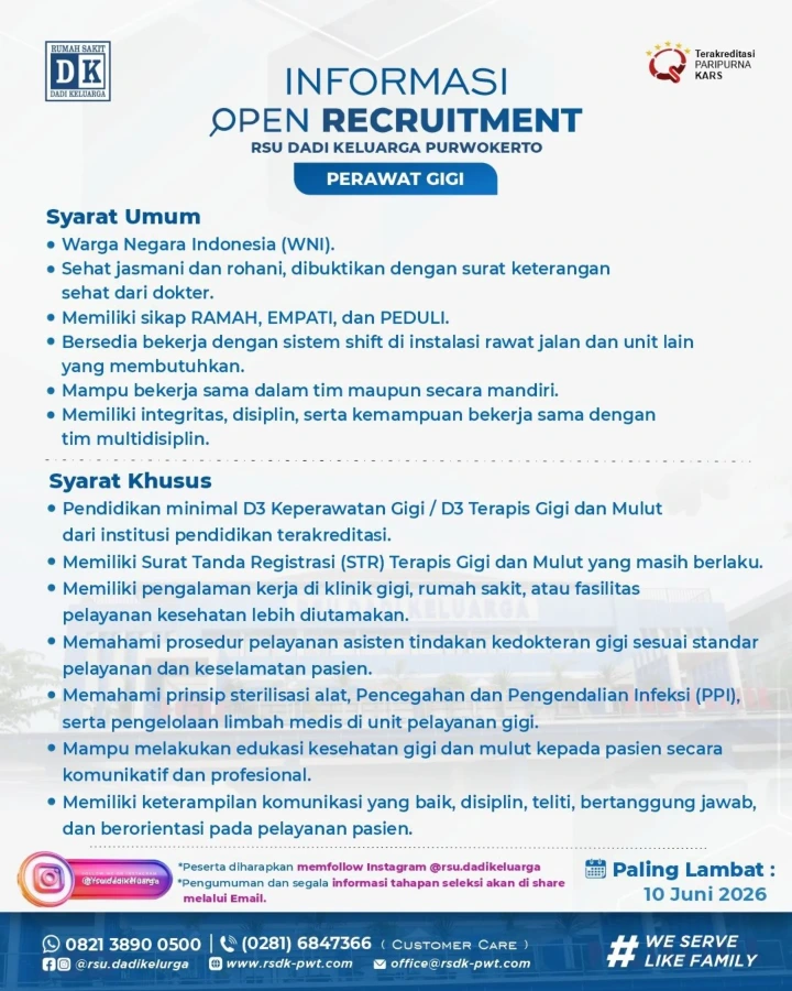 Lowongan Kerja Perawat Gigi Puwokerto 2026
