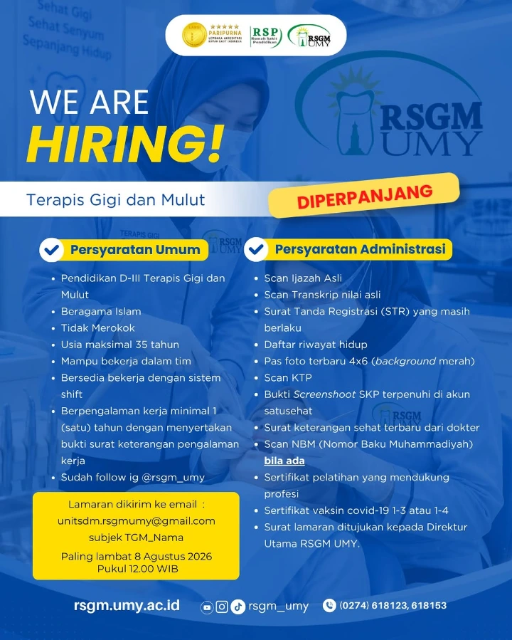 Lowongan Kerja Terapis Gigi dan Mulut Yogyakarta 2026