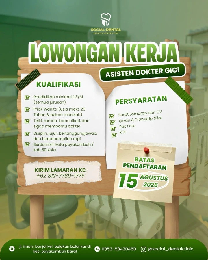 Lowongan Kerja Asisten Dokter Gigi Payakumbuh 2026