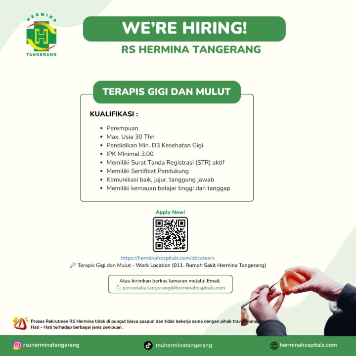 Lowongan Kerja Terapis Gigi dan Mulut Tangerang 2026