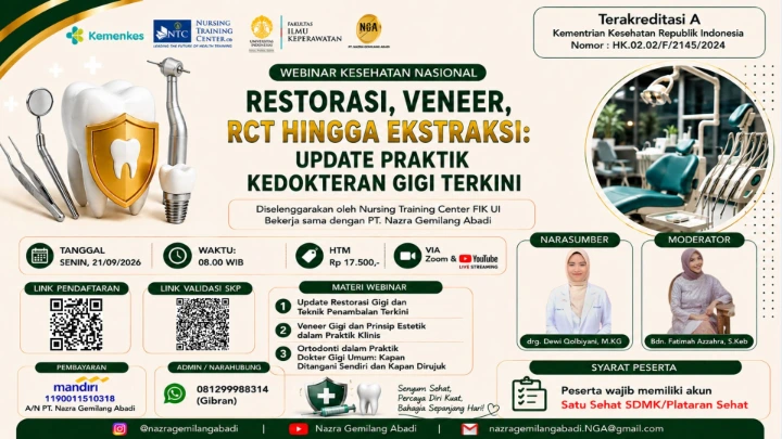 Webinar Nasional Restorasi, Veneer, RCT hingga Ekstraksi: Update Praktik Kedokteran Gigi Terkini Angkatan 1