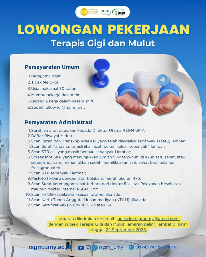 Lowongan Kerja Terapis Gigi & Mulut Yogyakarta 2026