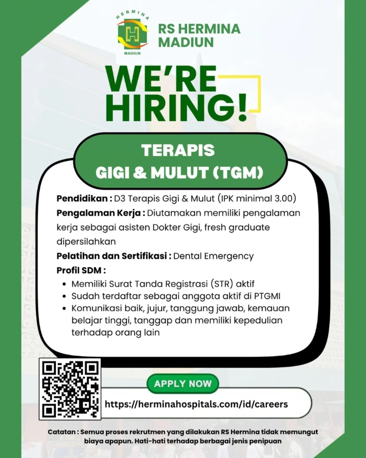 Lowongan Kerja Terapis Gigi & Mulut Madiun 2026